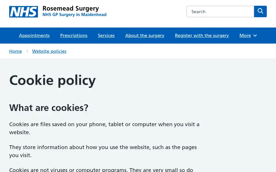 Screenshot of rosemeadsurgery.nhs.uk
