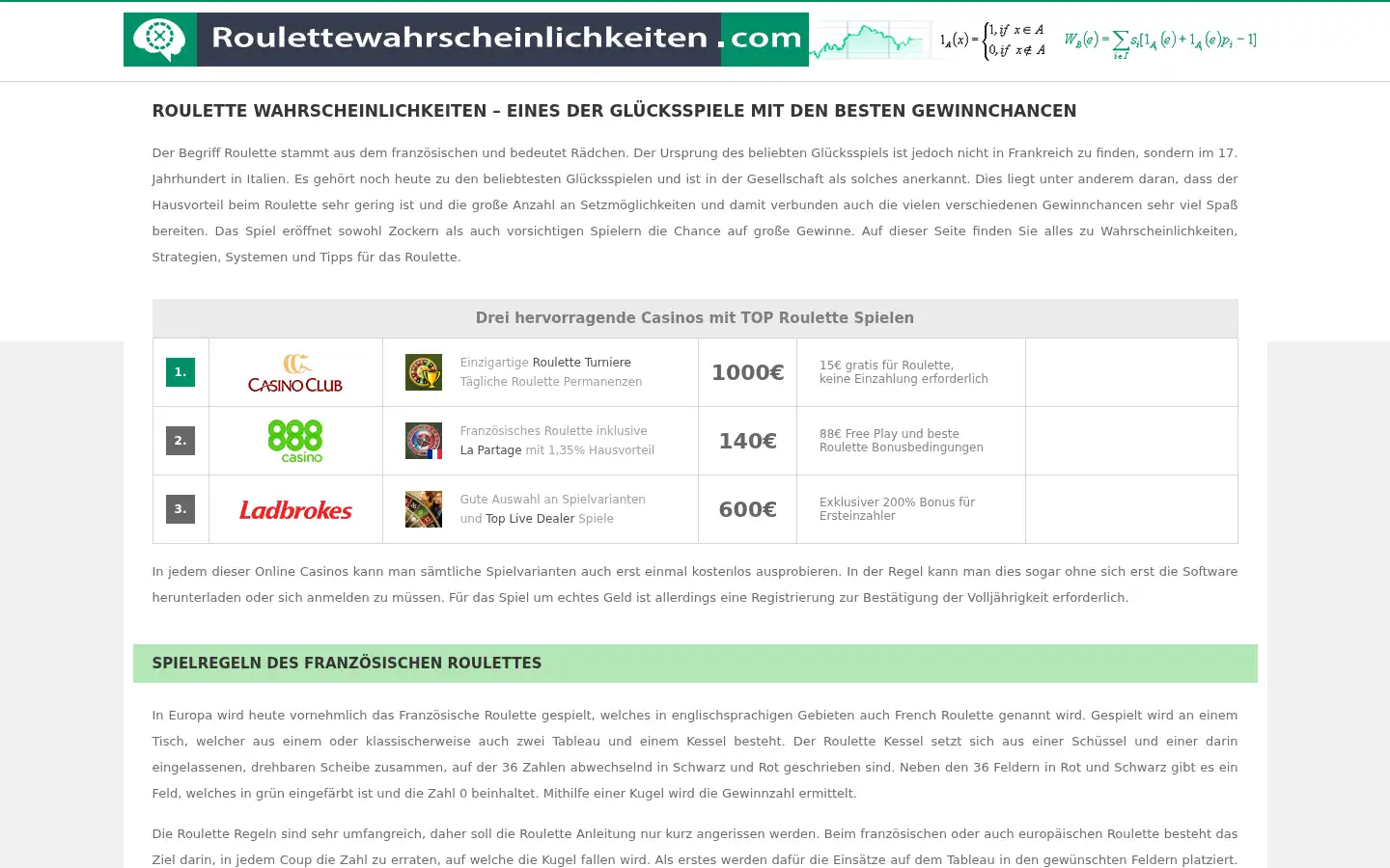 Screenshot of roulettewahrscheinlichkeiten.com