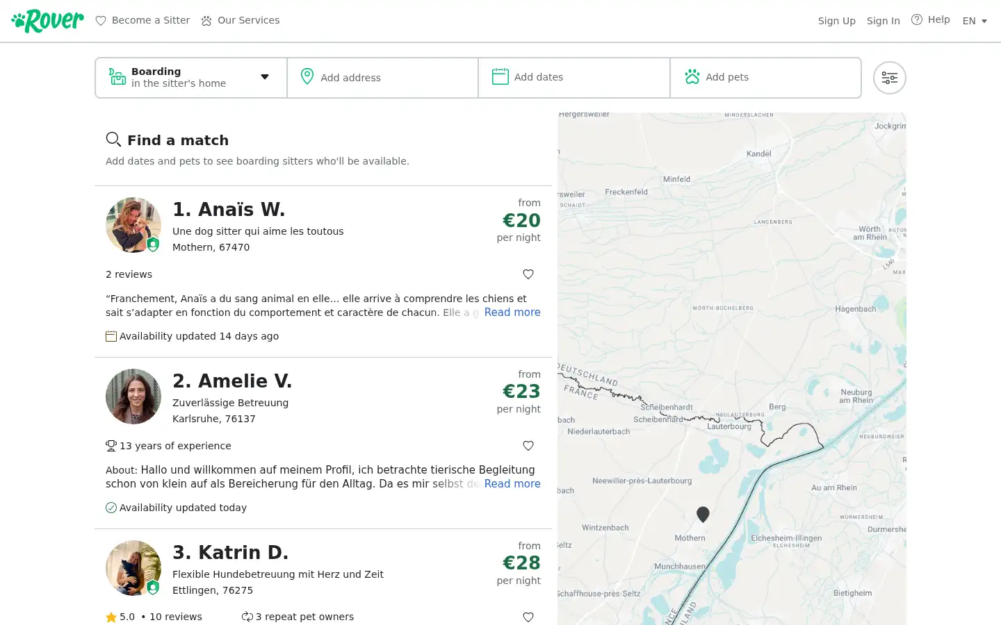 Screenshot of rover.com