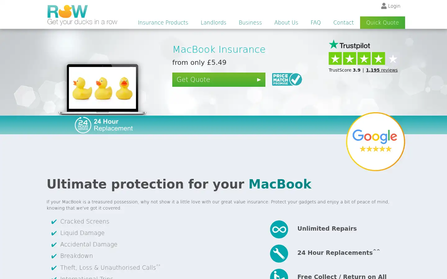 Screenshot of row.co.uk