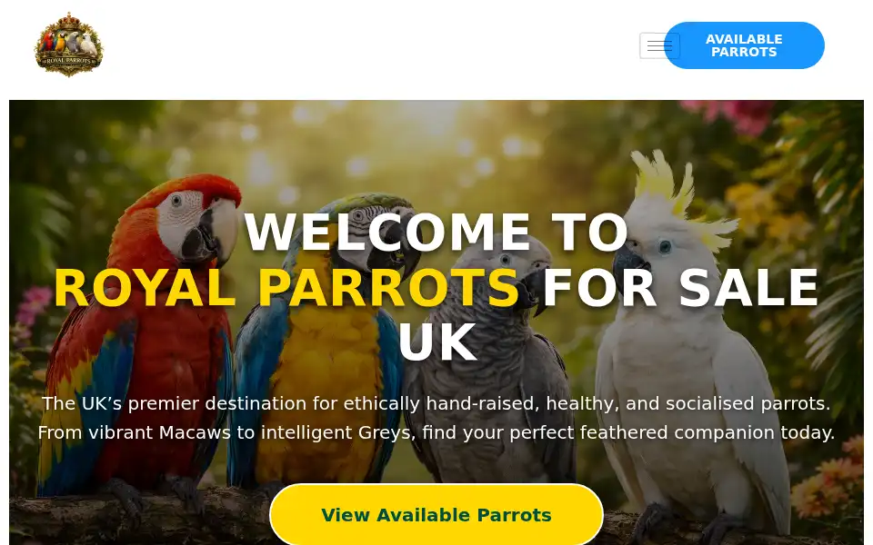 Screenshot of royalparrotsforsale.co.uk