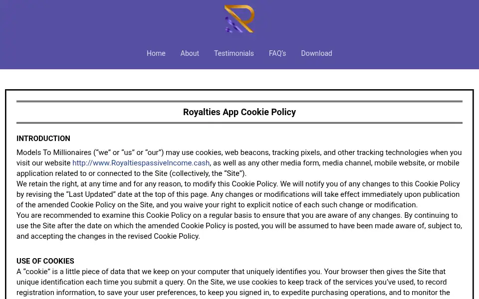 Screenshot of royaltiesapp.info