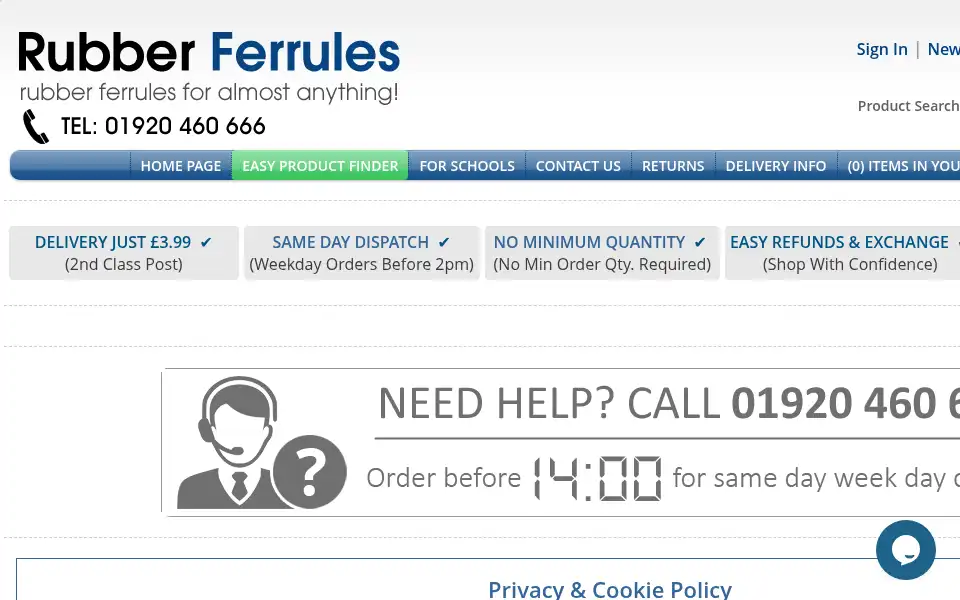 Screenshot of rubberferrules.co.uk