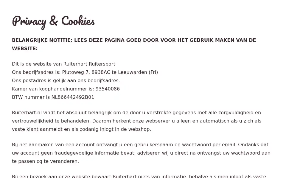 Screenshot of ruiterhart.nl