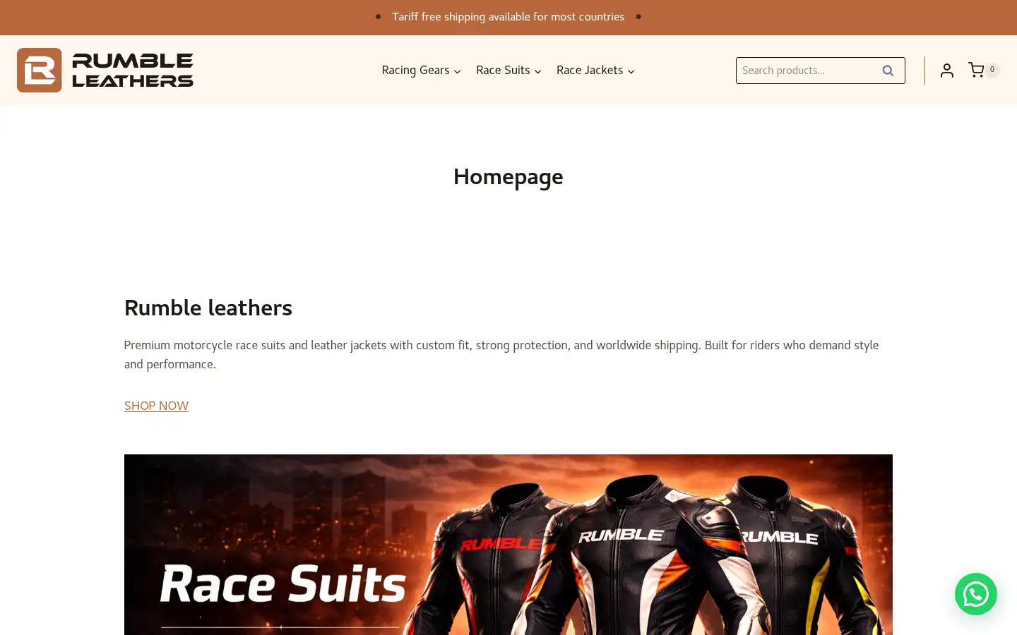 Screenshot of rumbleleathers.com