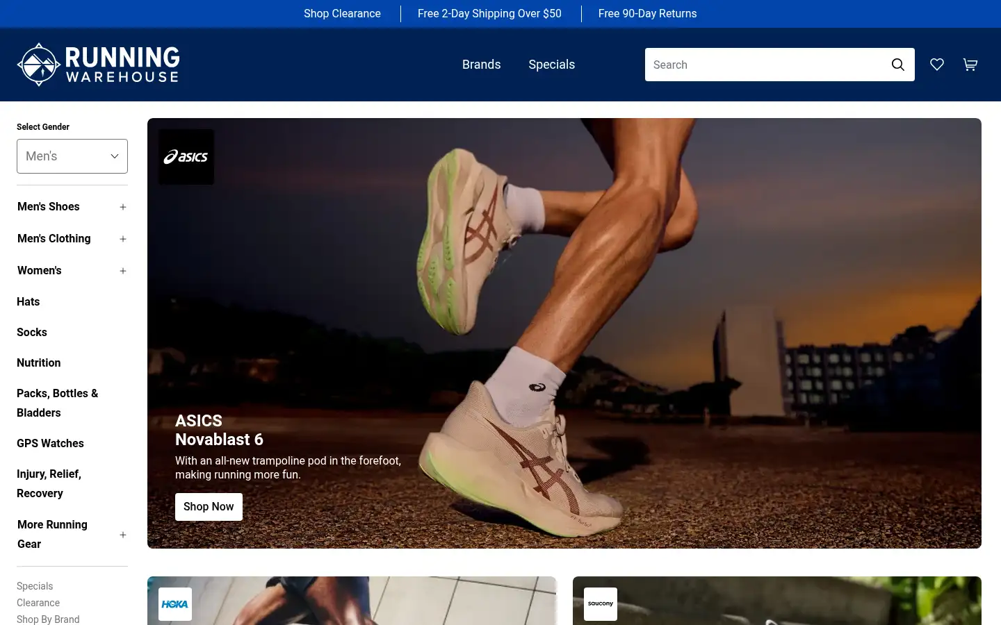 Screenshot of runningwarehouse.com