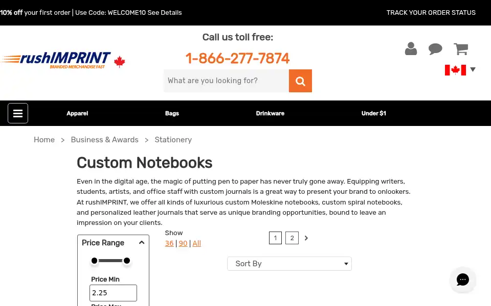 Screenshot of rushimprint.ca