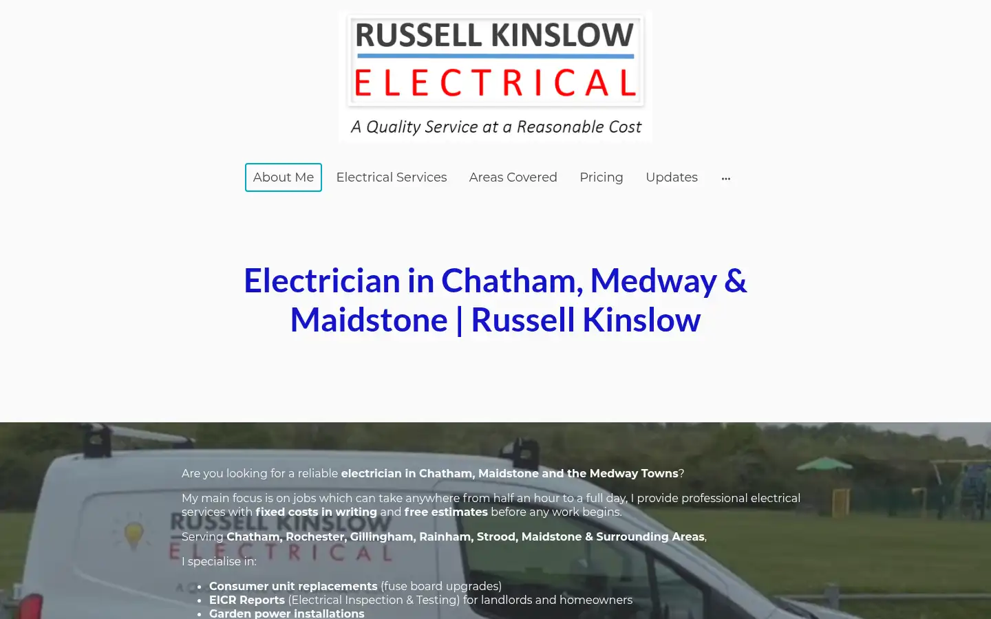 Screenshot of russellkinslowelectrical.co.uk