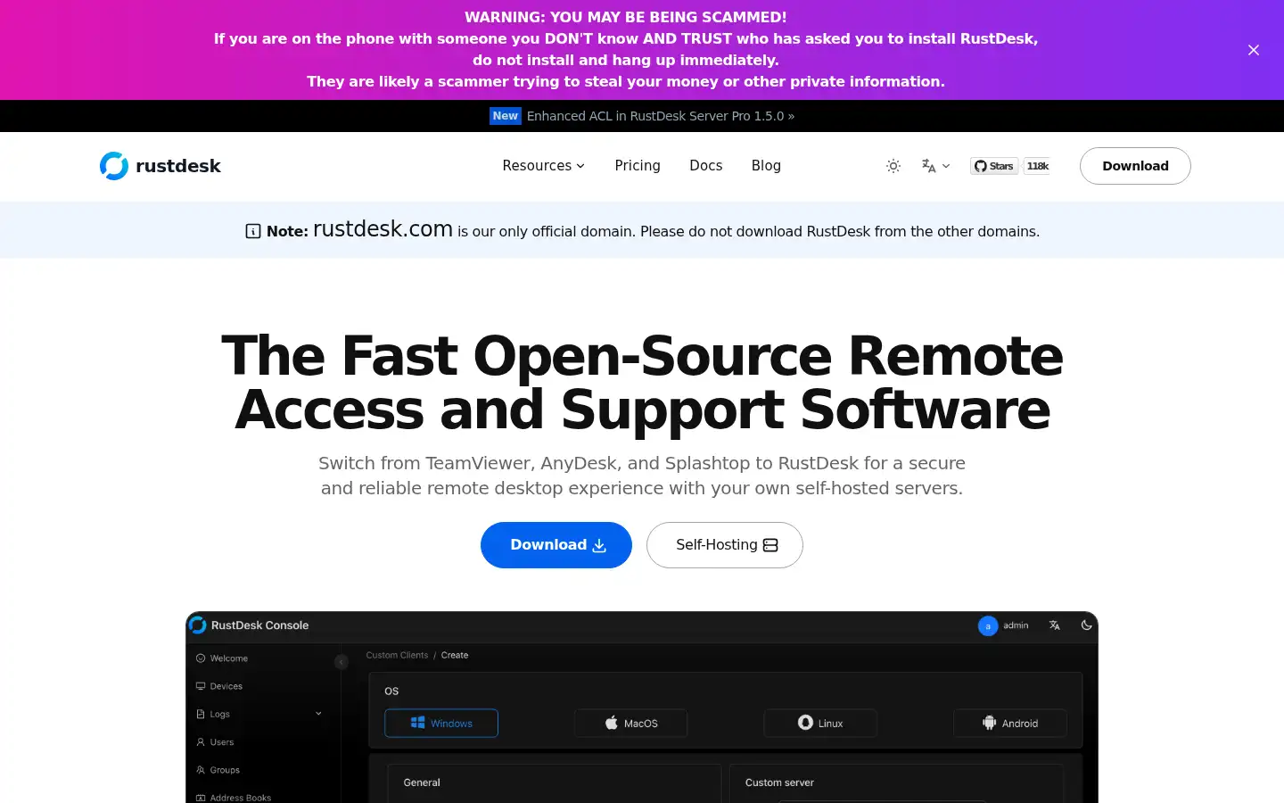 Screenshot of rustdesk.com