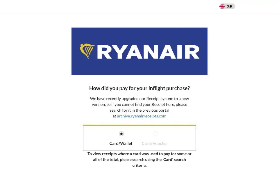 Screenshot of ryanairreceipts.com