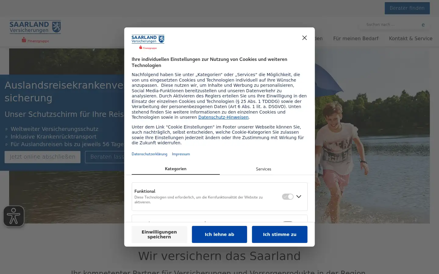 Screenshot of saarland-versicherungen.de