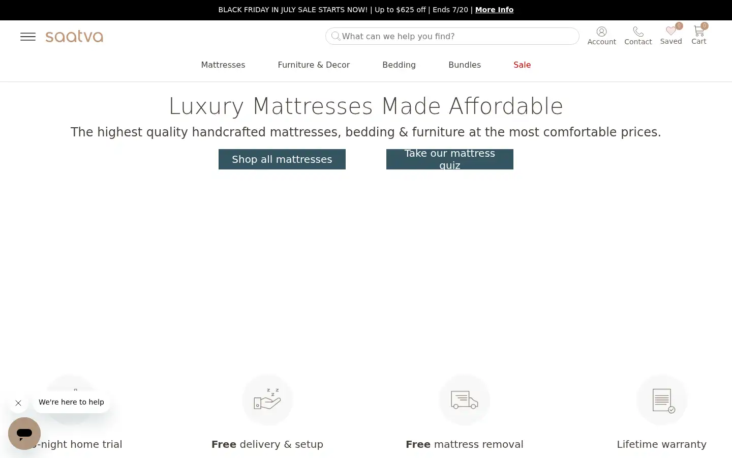 Screenshot of saatva.com
