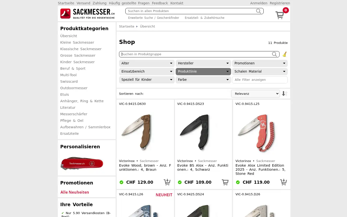 Screenshot of sackmesser.ch