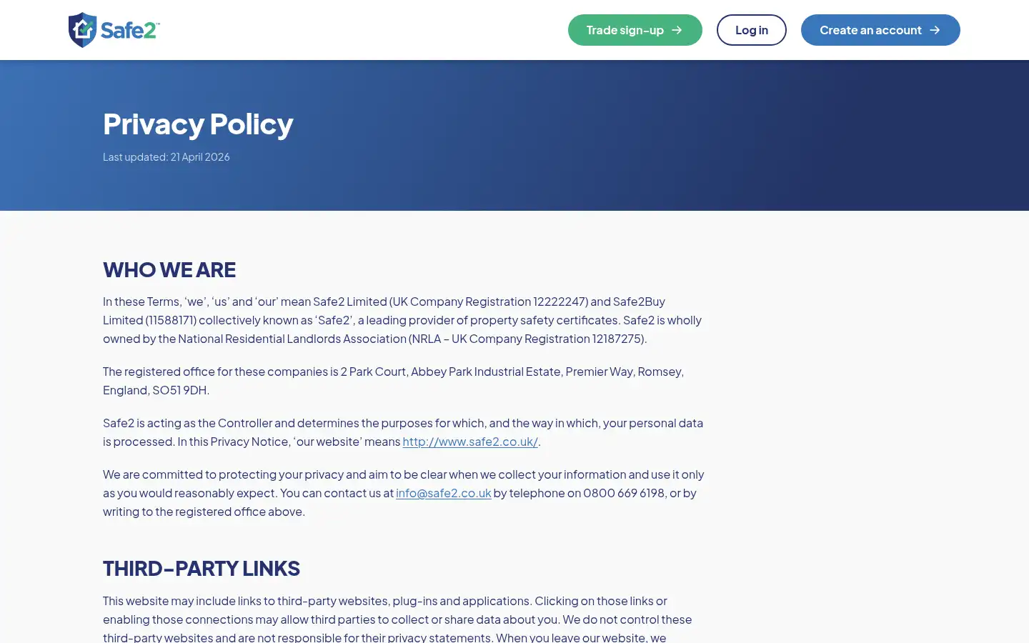 Screenshot of safe2.co.uk