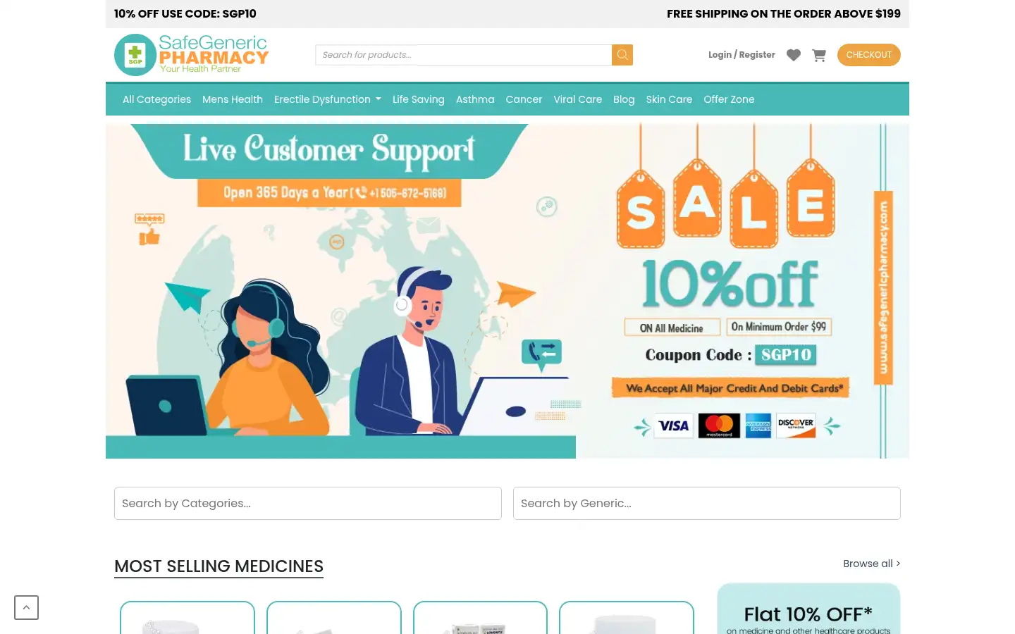 Screenshot of safegenericpharmacy.net