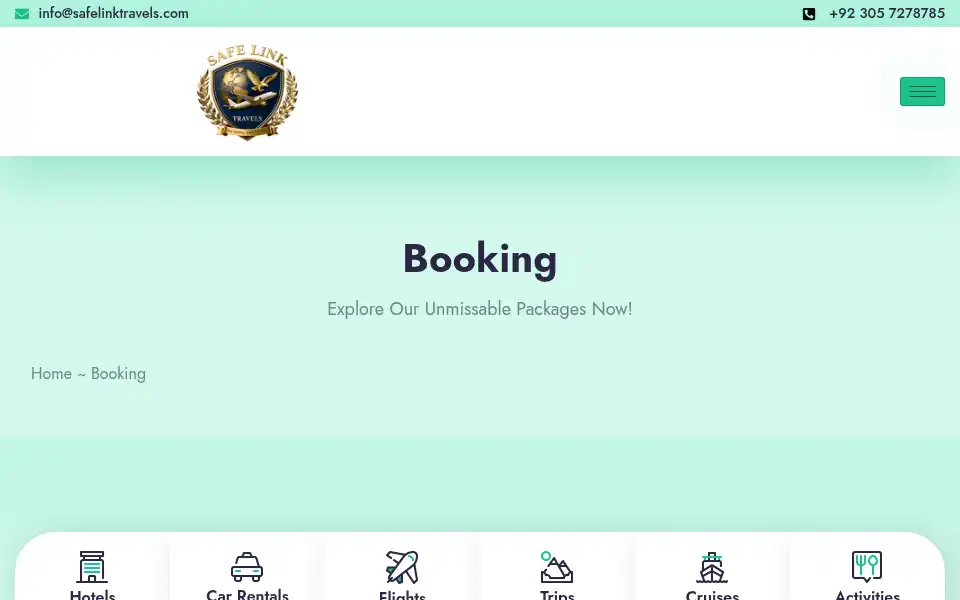 Screenshot of safelinktravels.com