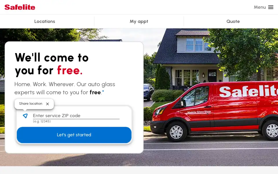 Screenshot of safeliteautoglass.com