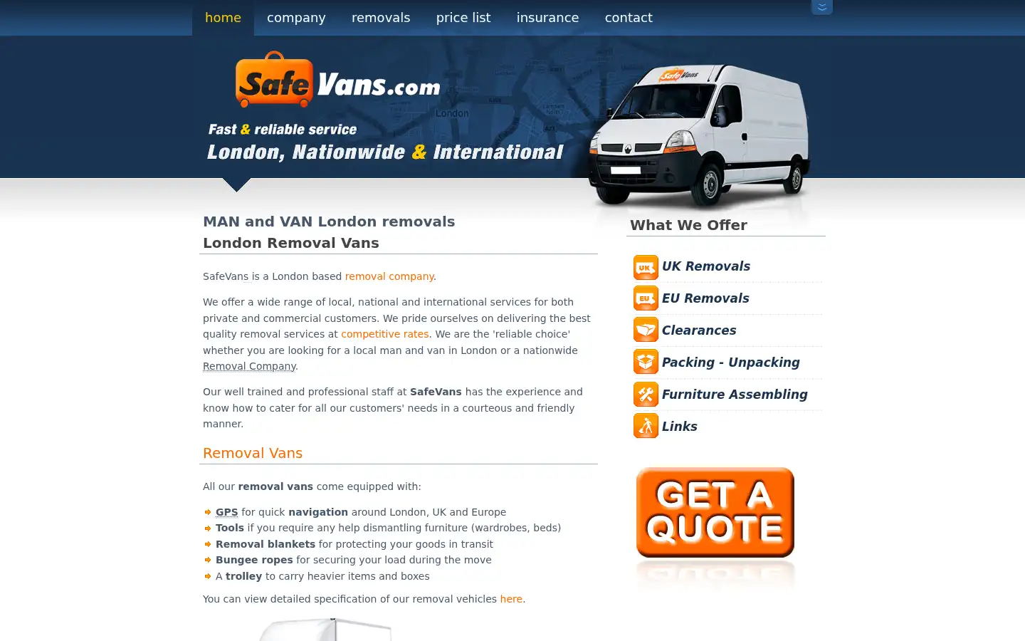 Screenshot of safevans.co.uk