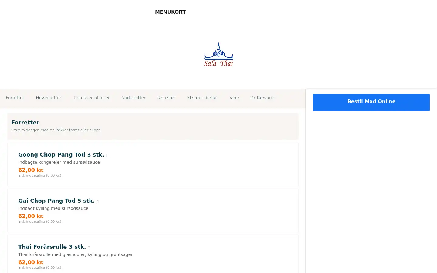 Screenshot of salathairestaurant.dk