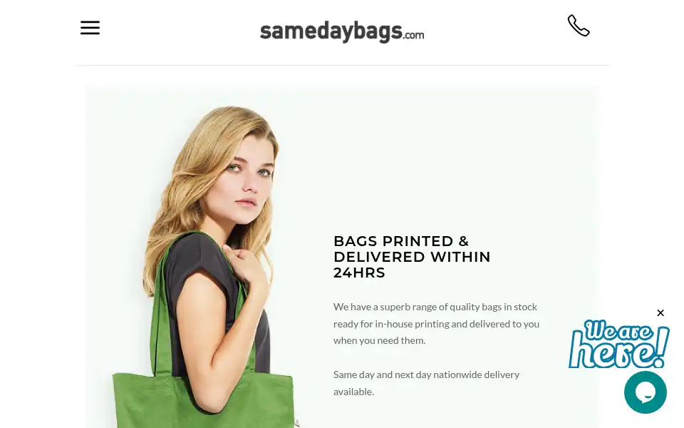 Screenshot of samedaybags.com