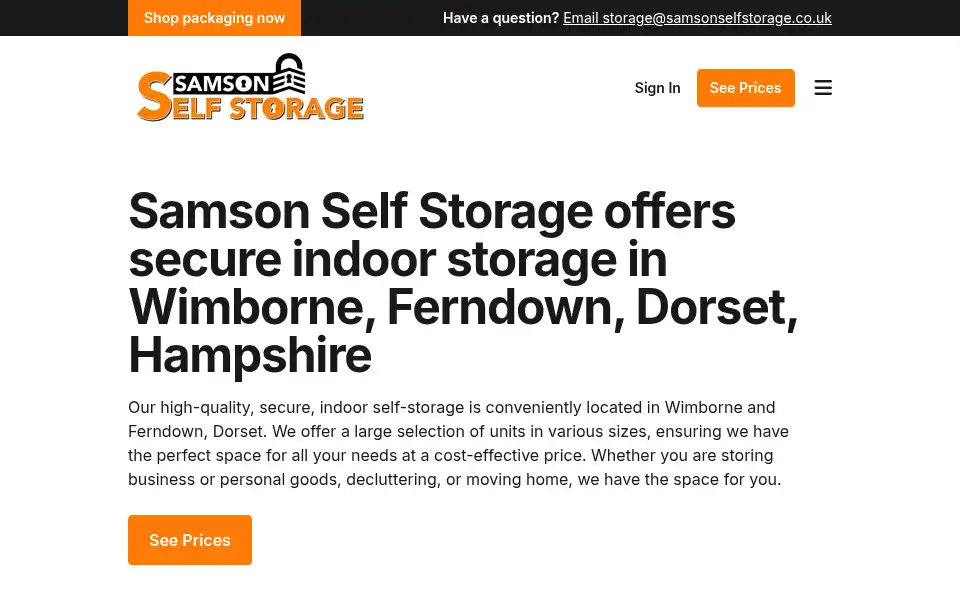 Screenshot of samsonselfstorage.co.uk