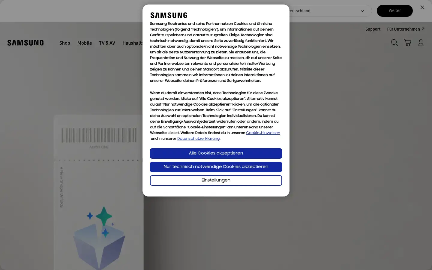 Screenshot of samsung.com