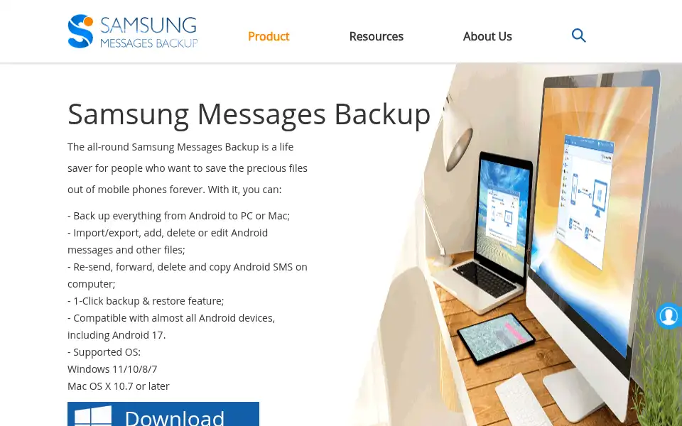 Screenshot of samsung-messages-backup.com