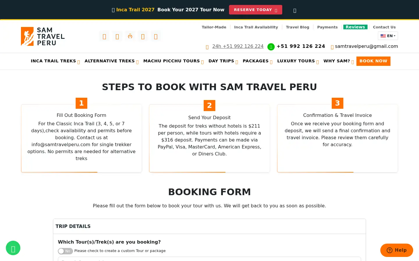 Screenshot of samtravelperu.com