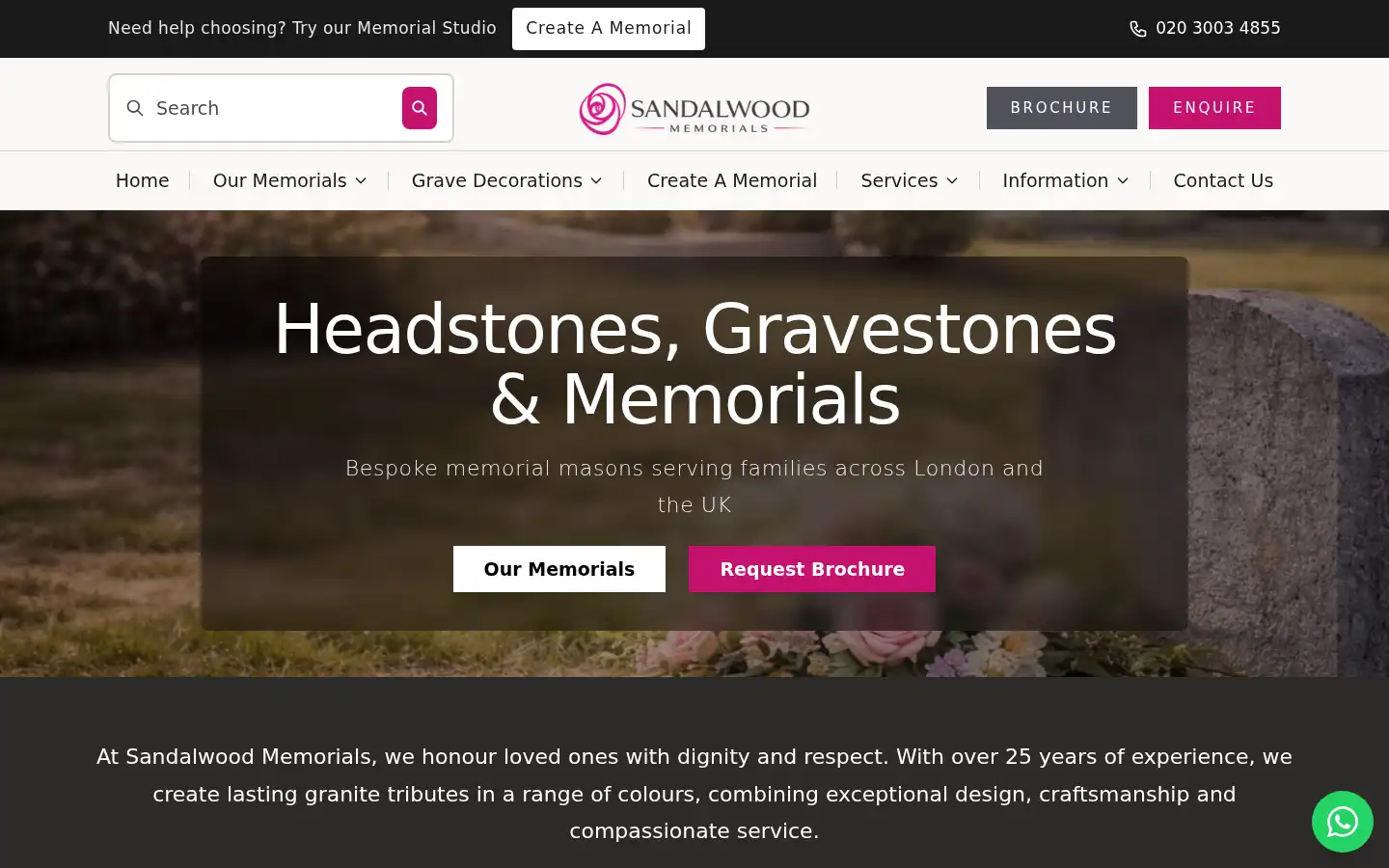 Screenshot of sandalwoodmemorials.co.uk