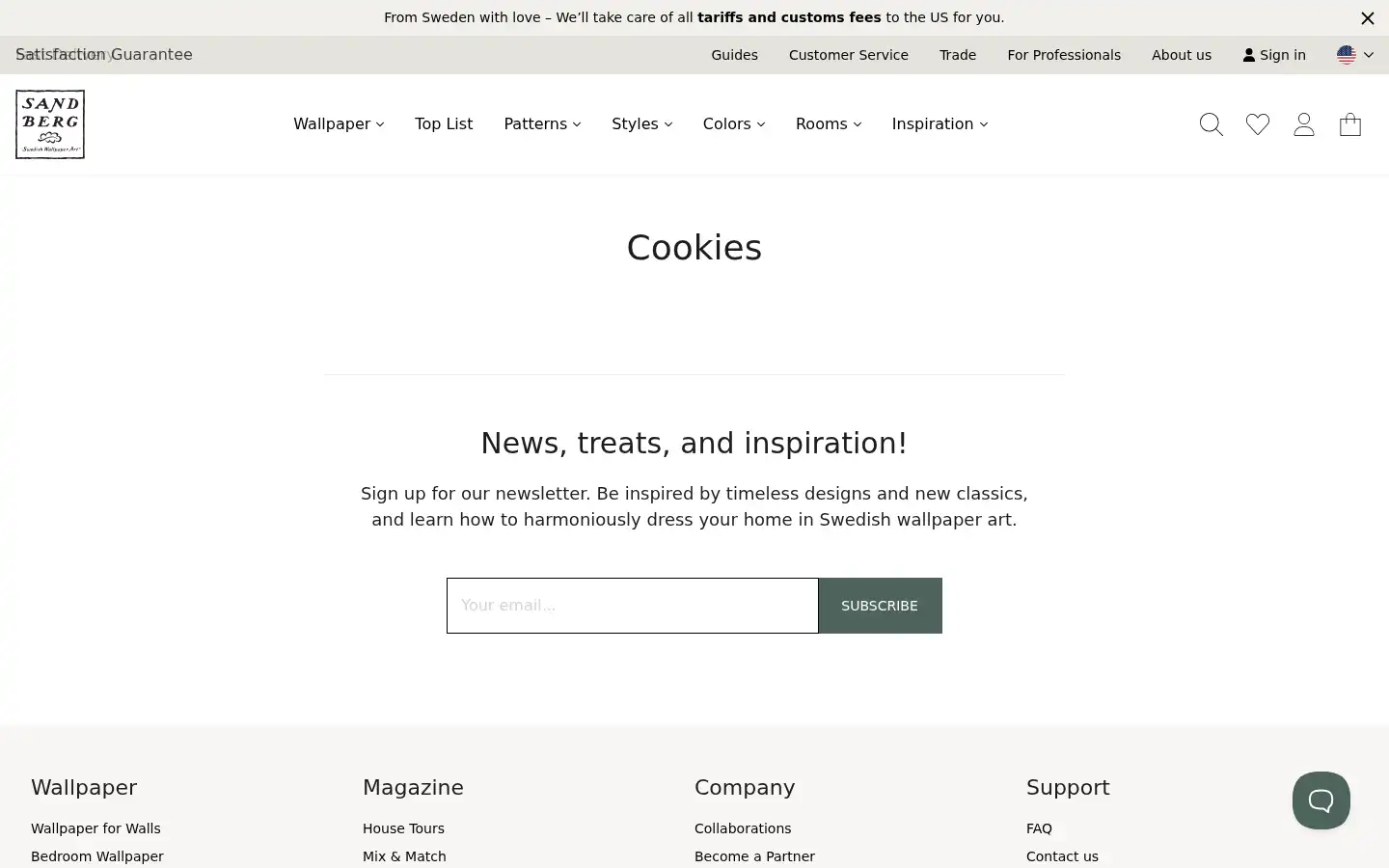 Screenshot of sandbergwallpaper.com