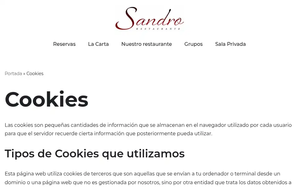 Screenshot of sandrorestaurante.com