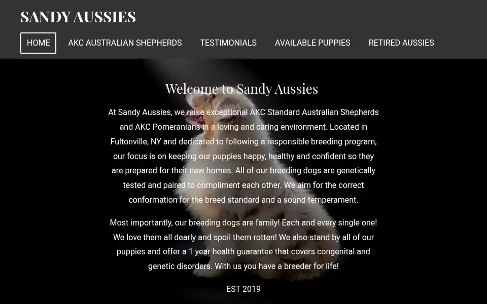 Screenshot of sandyaussies.com