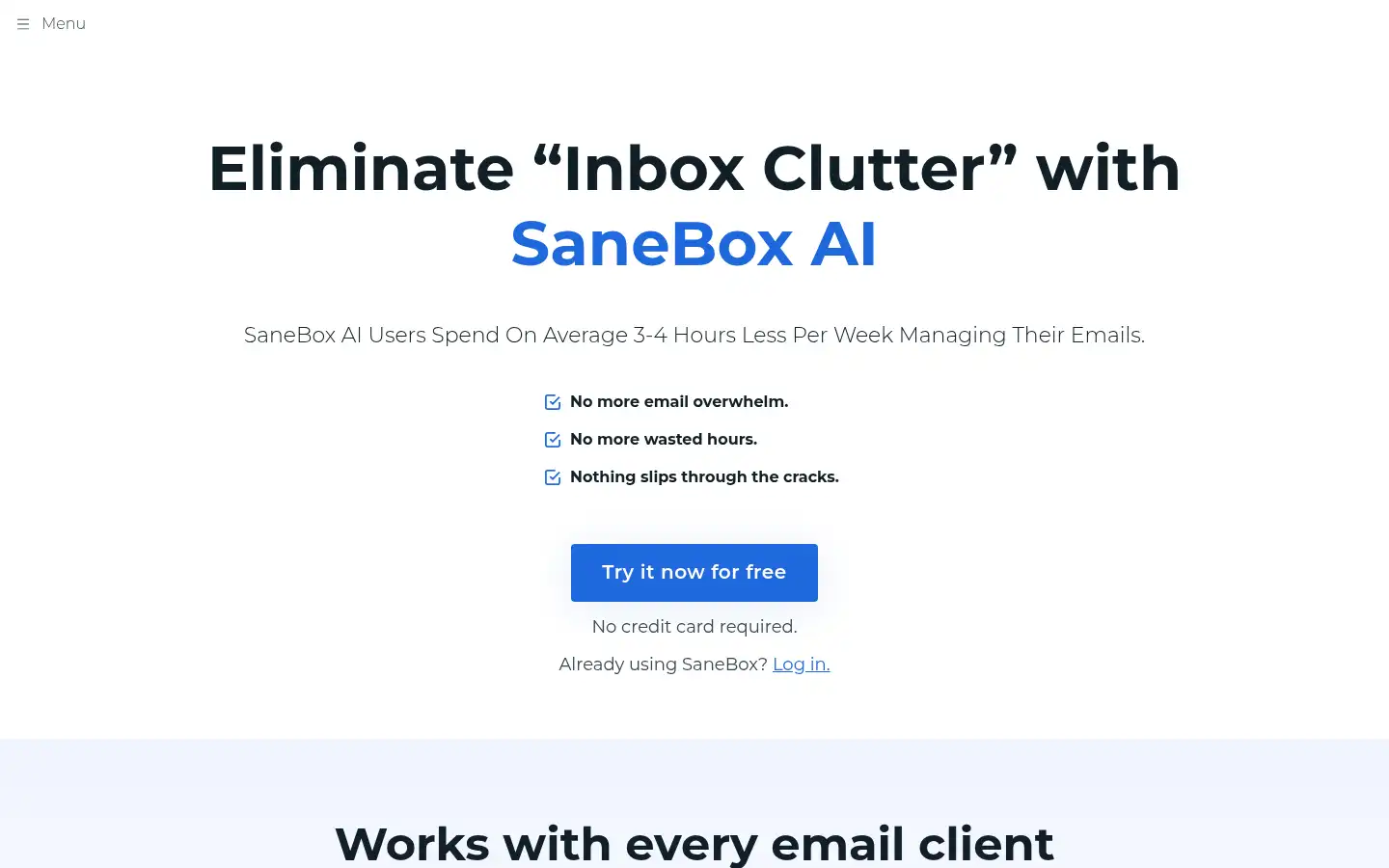 Screenshot of sanebox.com