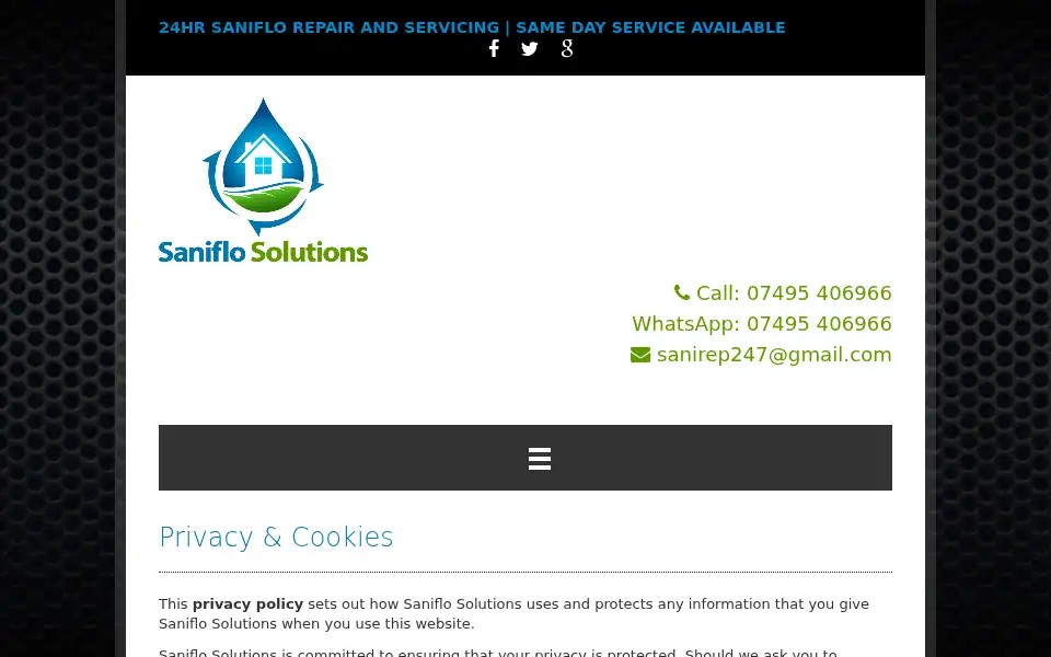 Screenshot of saniflosolutions.co.uk
