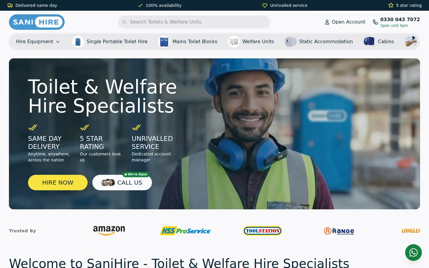 Screenshot of sanihire.co.uk