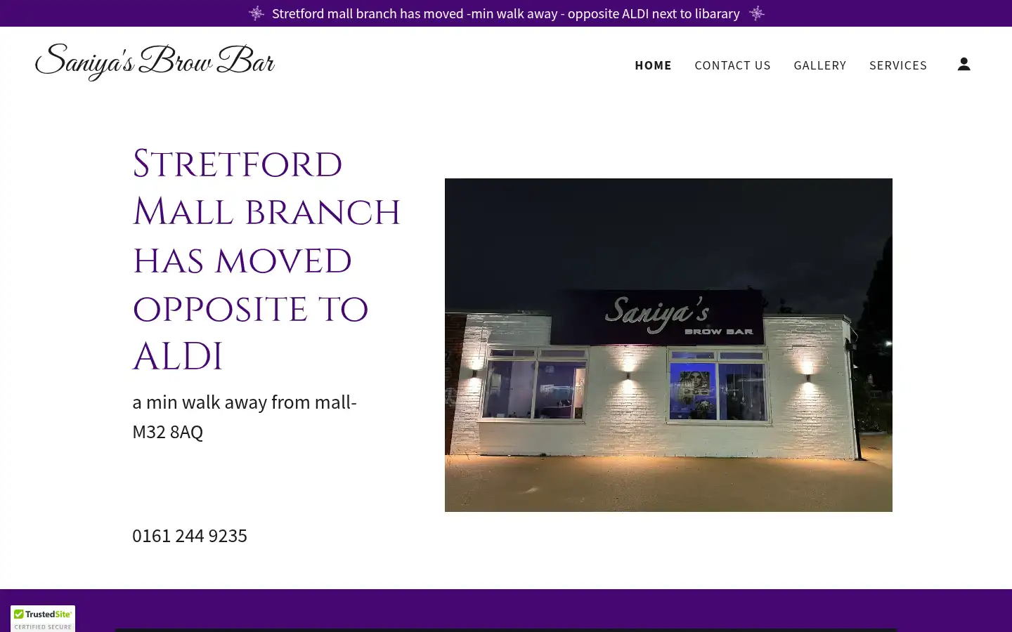 Screenshot of saniyasbrowbar.co.uk