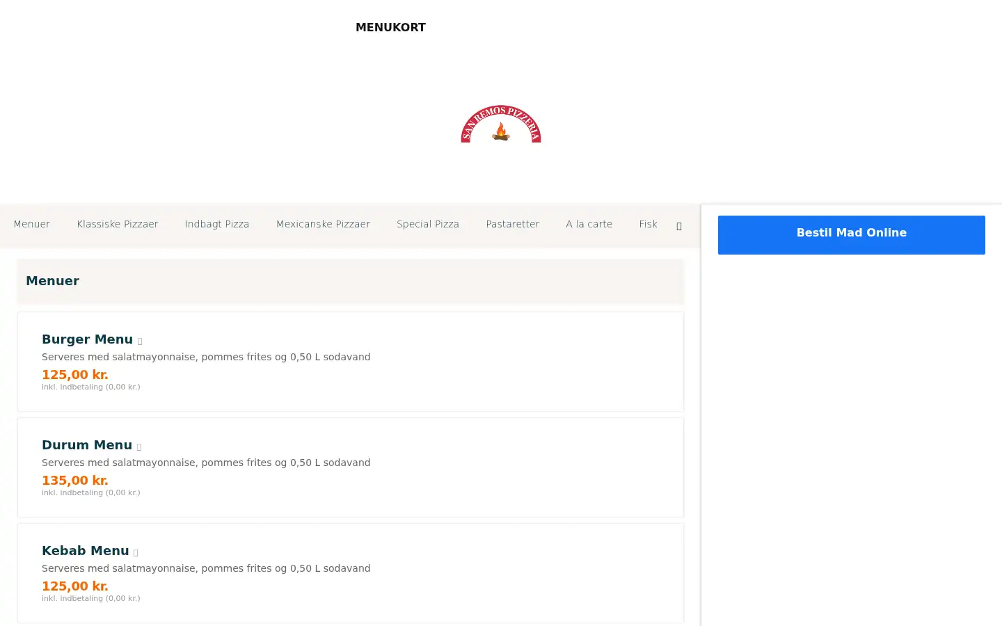 Screenshot of sanremos-pizzeria.dk