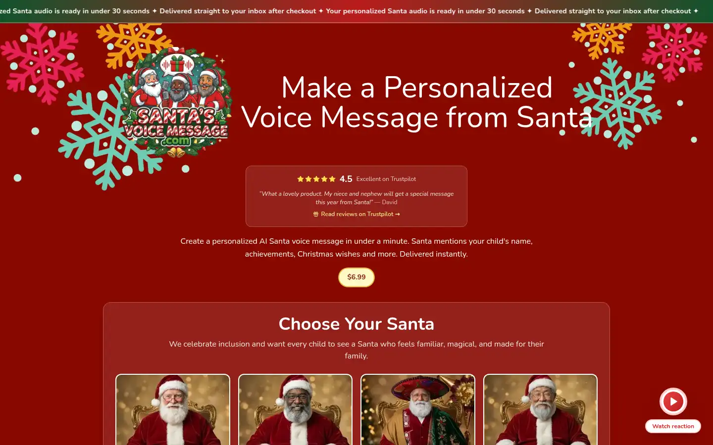 Screenshot of santasvoicemessage.com