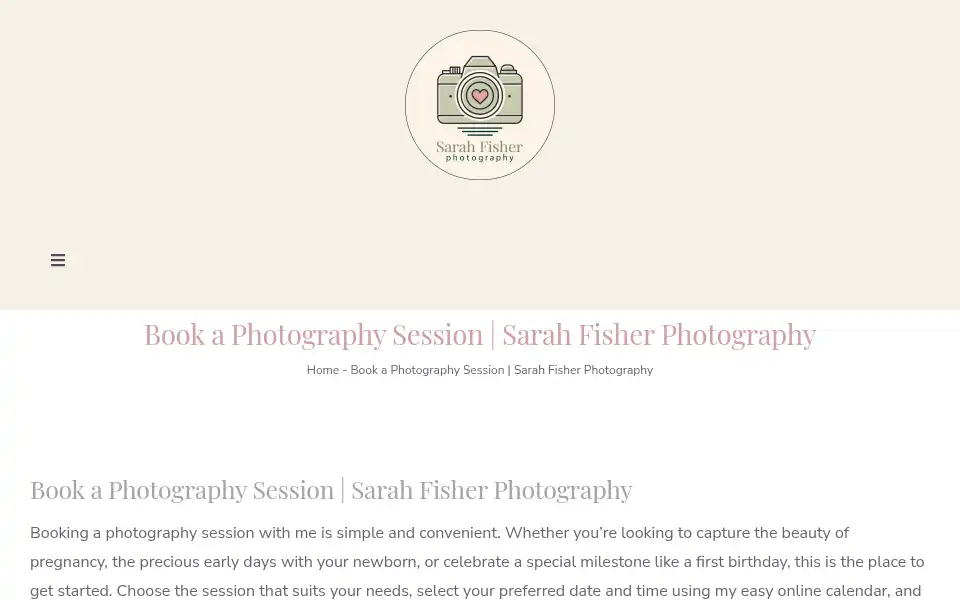 Screenshot of sarahfisherphotography.co.uk