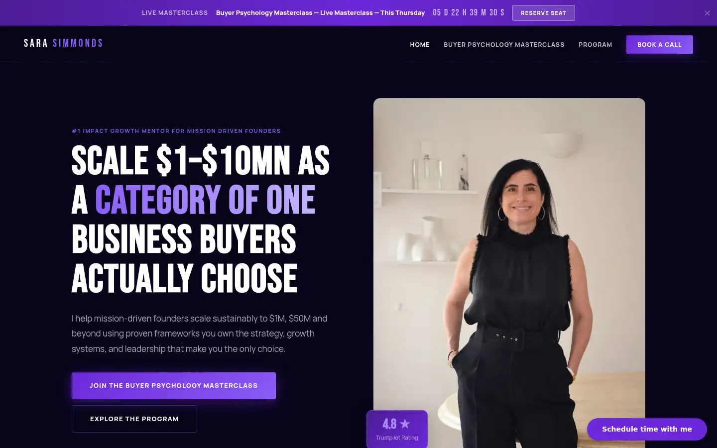 Screenshot of sarasimmonds.com
