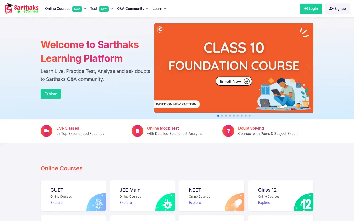 Screenshot of sarthaks.com