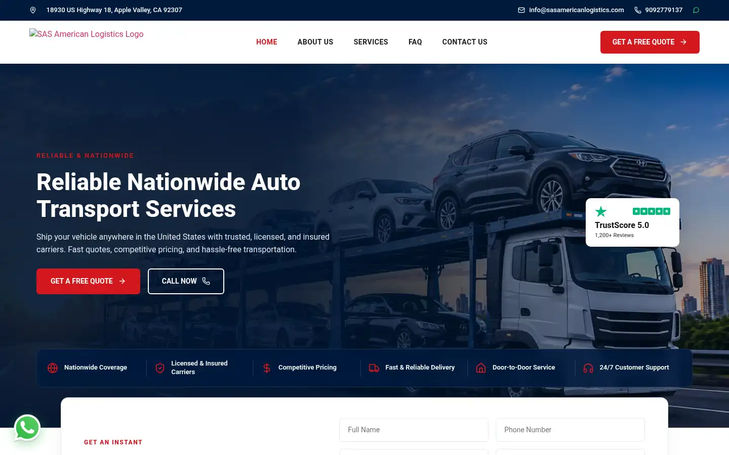 Screenshot of sasamericanlogistics.com