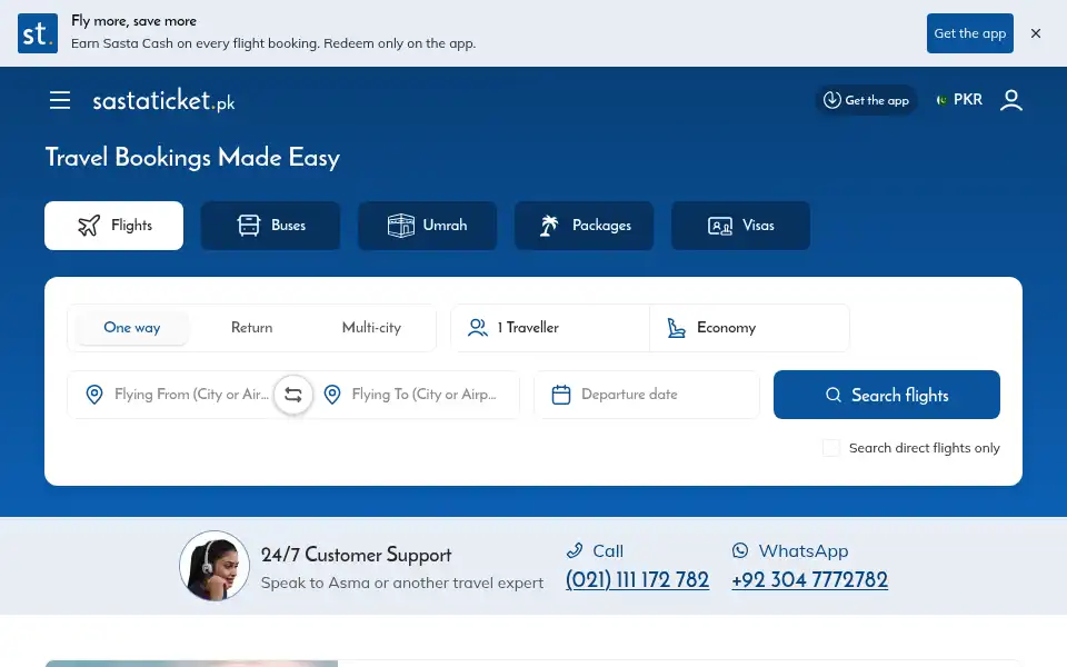 Screenshot of sastaticket.pk
