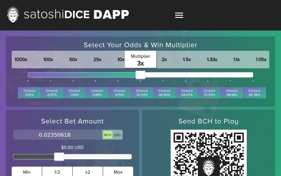 Screenshot of satoshidice.com