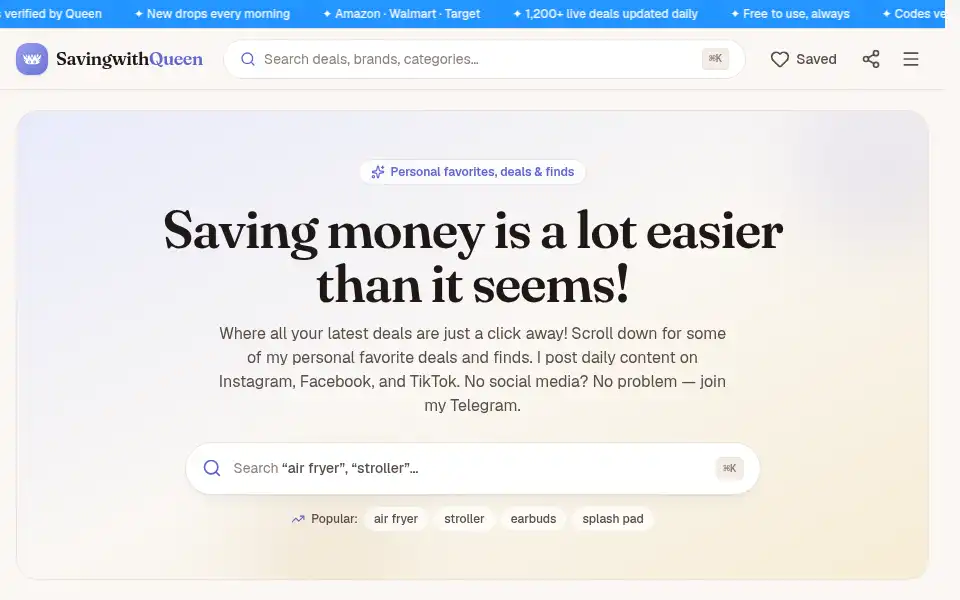 Screenshot of savingwithqueen.com