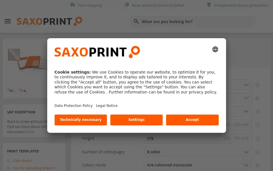 Screenshot of saxoprint.co.uk