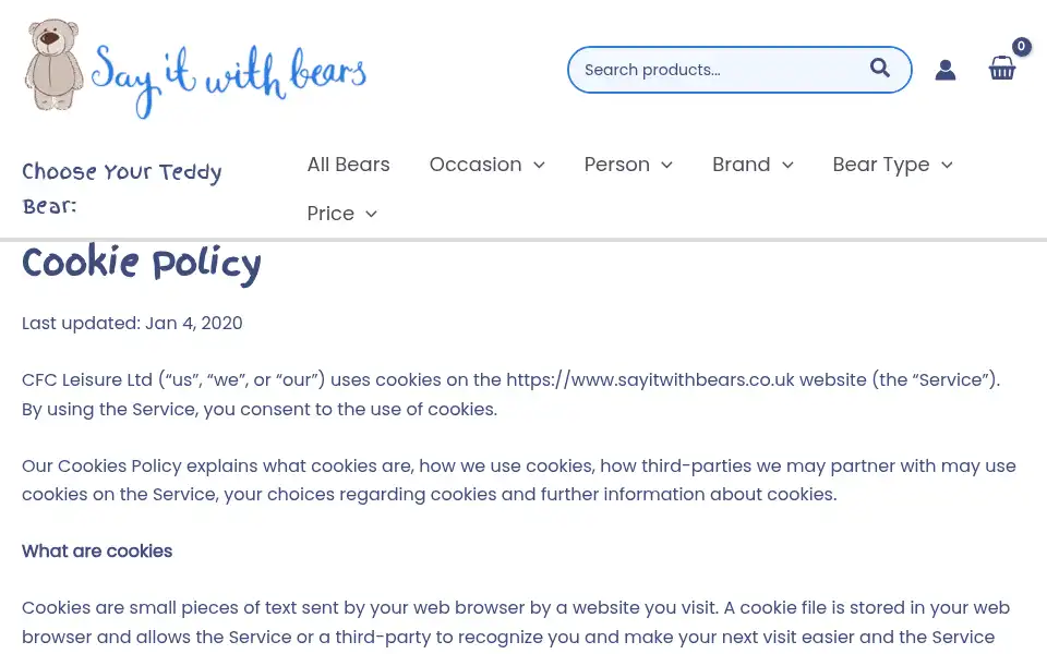 Screenshot of sayitwithbears.co.uk
