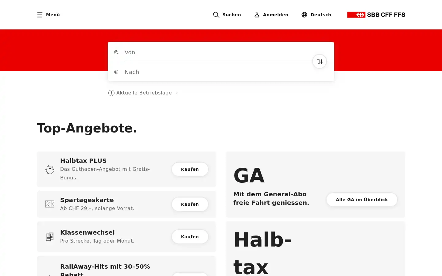 Screenshot of sbb.ch