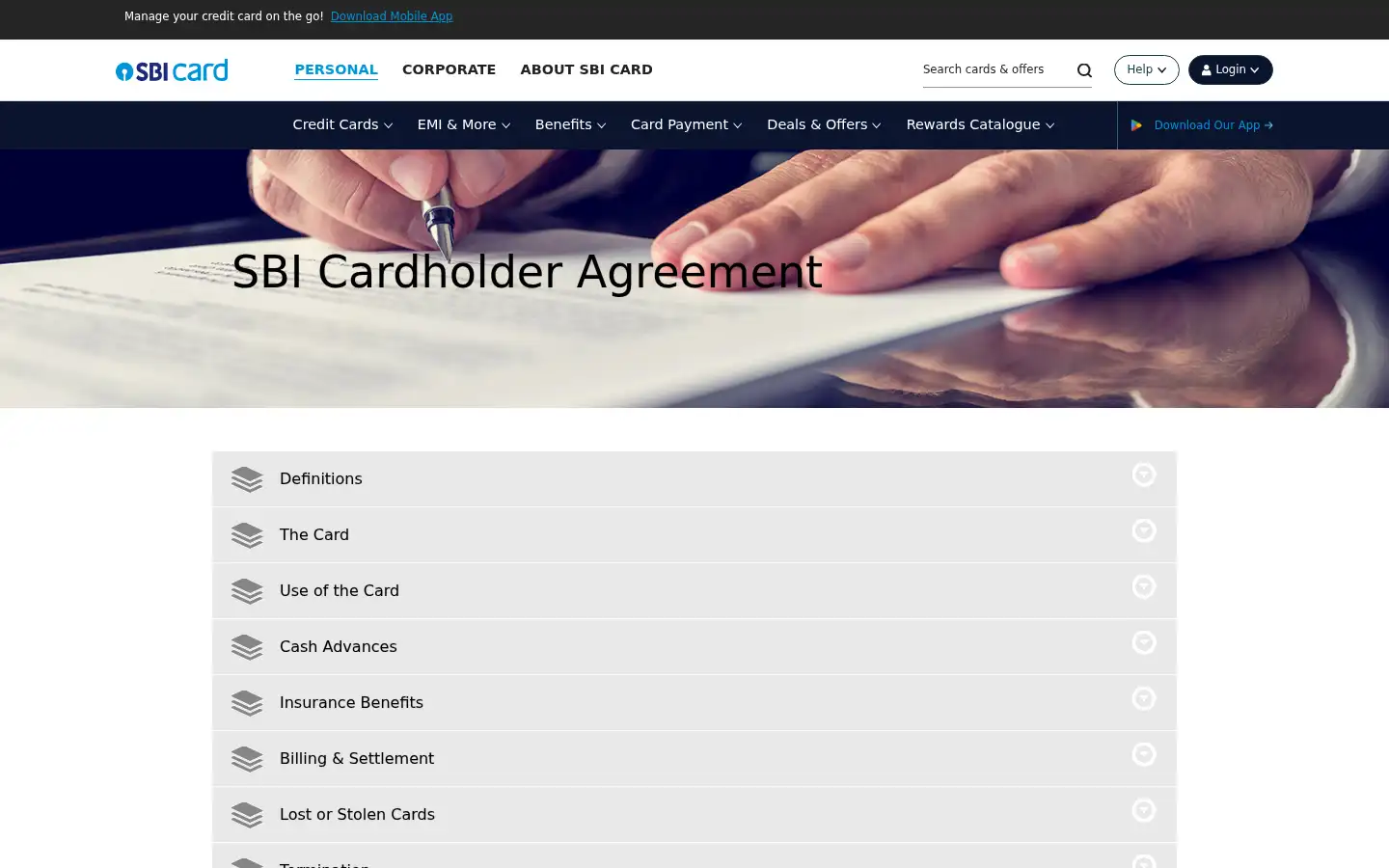 Screenshot of sbicard.com