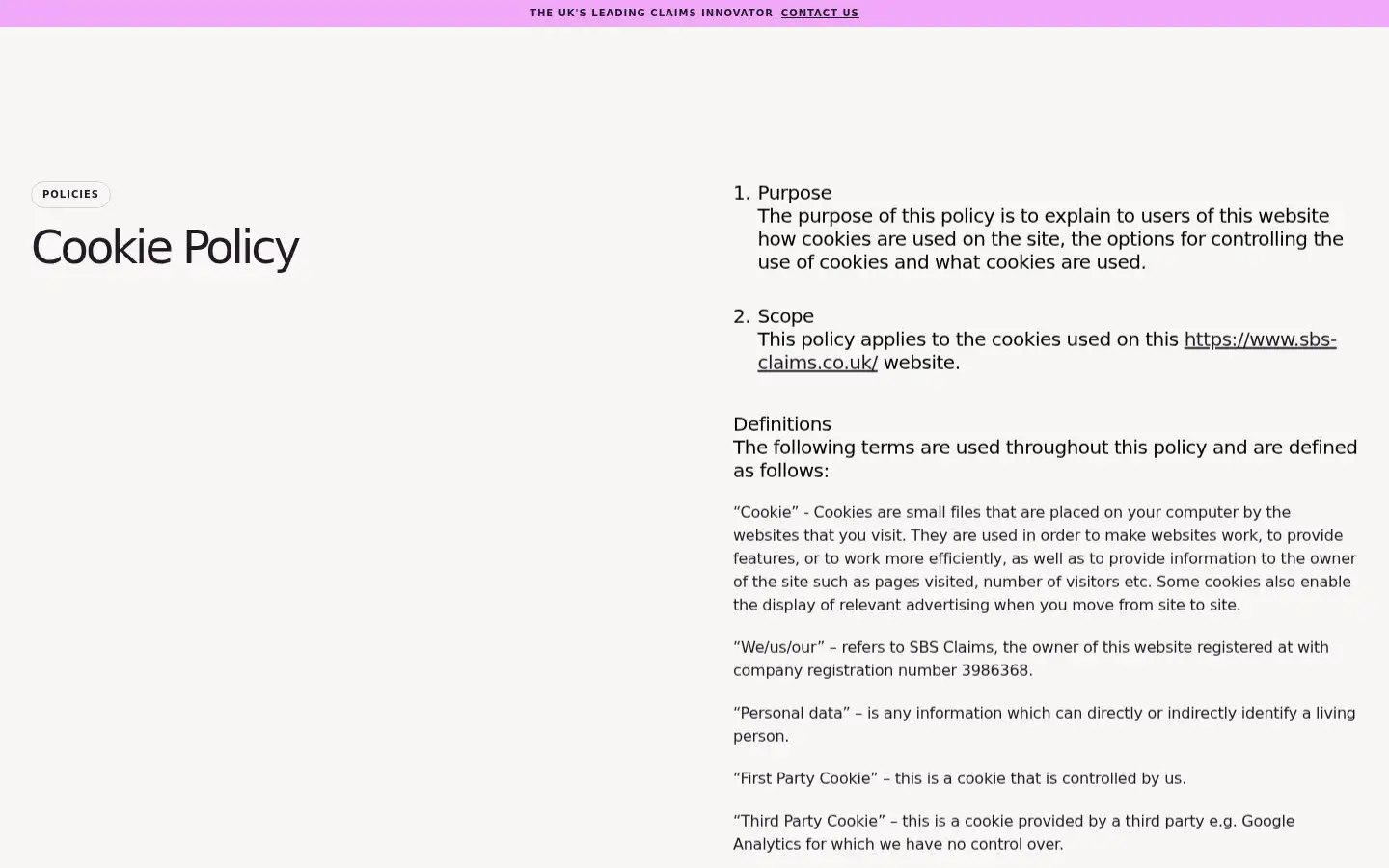 Screenshot of sbs-claims.co.uk